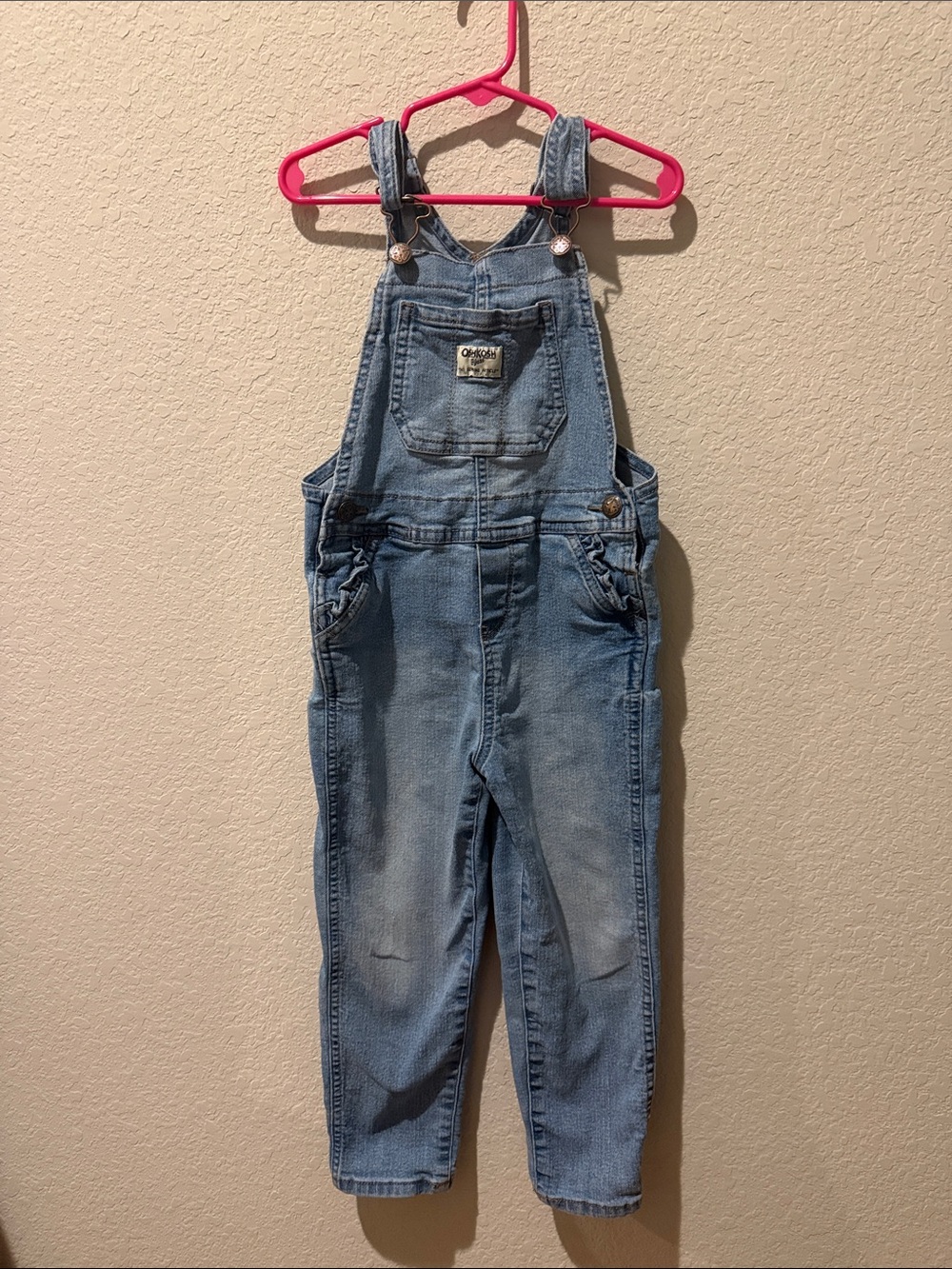 OshKosh Light Wash Denim Overalls 5T- Blue